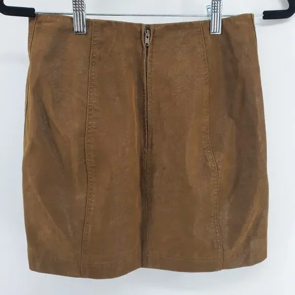 Free People Modern Femme Retro Y2k Vibe Boho Chic Brown Vegan Suede Mini Skirt 2 - Picture 7 of 7